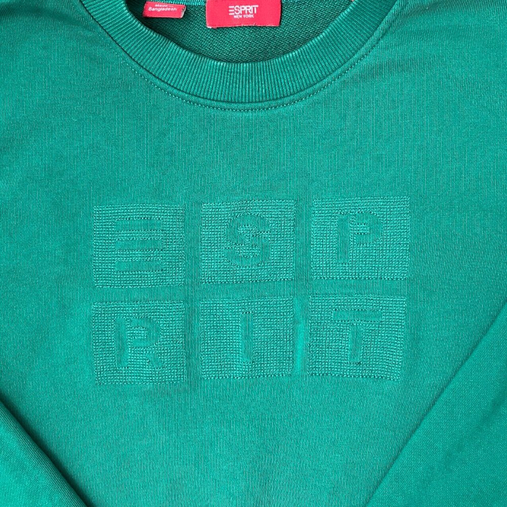 Vintage 90s ESPRIT Green Logo Sweatshirt Boxy Minimalist Fit Small - Picture 9 of 10